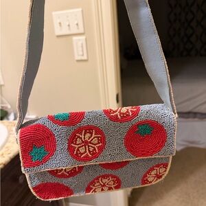 Anthropologie Beaded Tomato Pattern Shoulder Bag